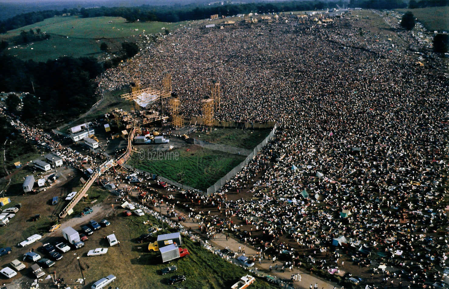 Woodstock Photo of 1969 Festival, View from the helicopter by Woodstock Photographer Barry Z Levine, copyright Barry Z Levine, all rights reserved